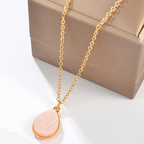 Jewelry - 3/$25 New White & Gold Druzy Teardrop Neck…
